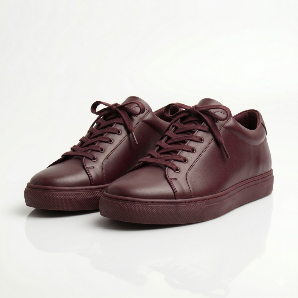 Burgundy Ridge Leather Sneakers for Men