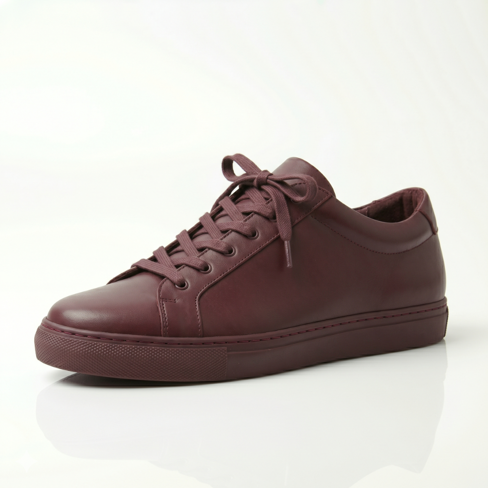 Burgundy Ridge Leather Sneakers for Men