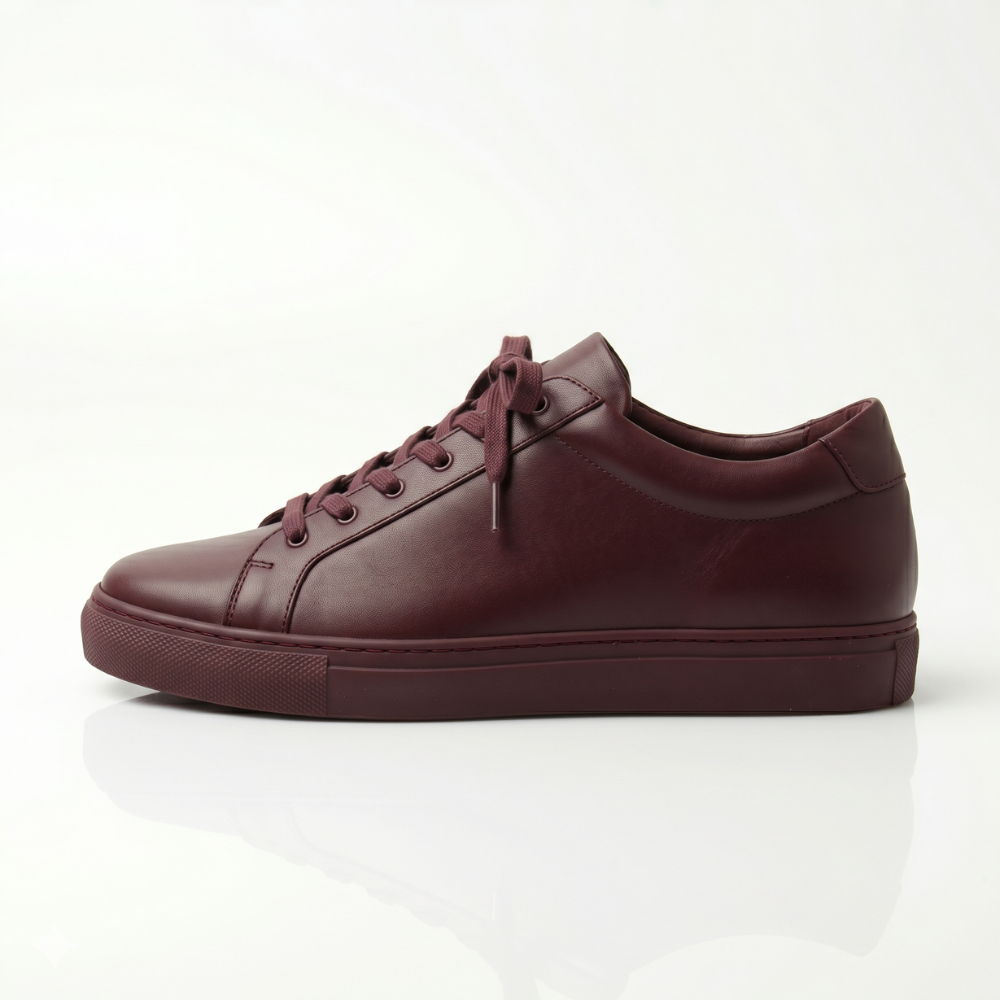 Burgundy Ridge Leather Sneakers for Men
